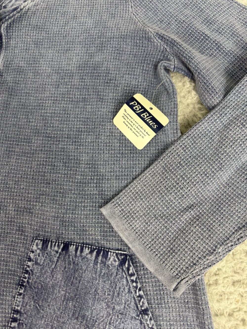 PBJ Blues Womens Indigo Tunic Shirt M/M Y2K Cottage Waffle Knit Stretch Comfort - Picture 10 of 16
